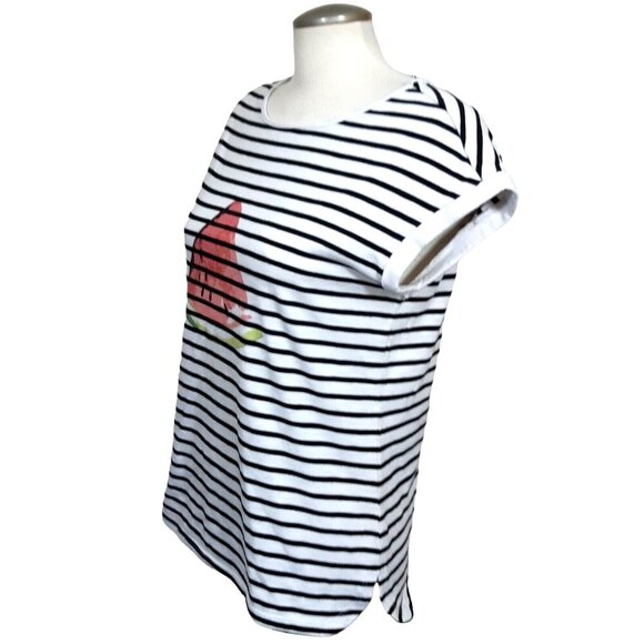 Rickis T Shirt Womens M Black White Striped Watermelon Graphic Tee Cap Sleeve - Picture 4 of 8
